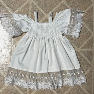 Trish Scully White Lace Girls Toddler Dress Size 3 Open Shoulder